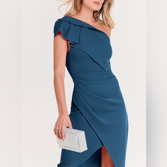 Update: Sold! NWOT One Shoulder Cocktail Midi Dress - Picture 3 of 10